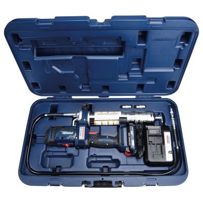 thumbnail interactive-video image 1 of 560W Cordless Electric Grease Gun – Rechargeable With 2x5.5Ah Batteries & LED Light 1 of 2